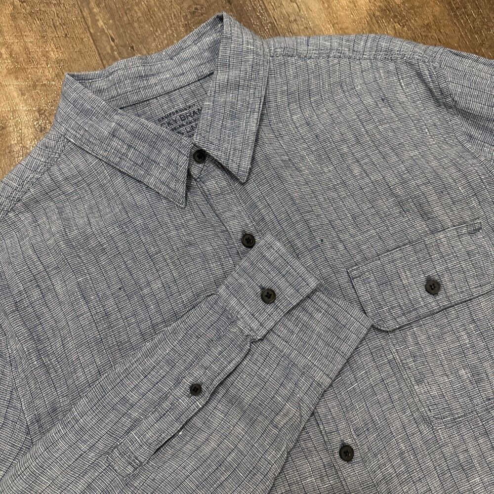 Lucky Brand Shirt 100% Linen Blue Long Sleeve Mens Size M Resort Vacation